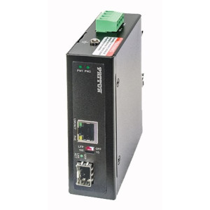 Patton FP101E/SFP/BT90/52 Industrial Gigabit Media Converter, 90 Watt PoE Injector, IP30, wallmount, DIN rail, or Desktop