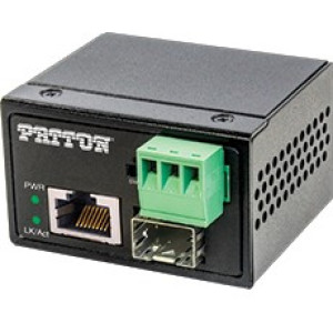 Patton FP101EM/SFP/AT/48 Industrial Gigabit Media Converter, 30 Watt PoE Injector, IP30, wallmount, DIN rail, or Desktop