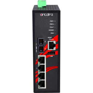 Antaira LMP-0501 5-Port  PoE+ Managed Ethernet Switches, 30W/Port, 100FX Port