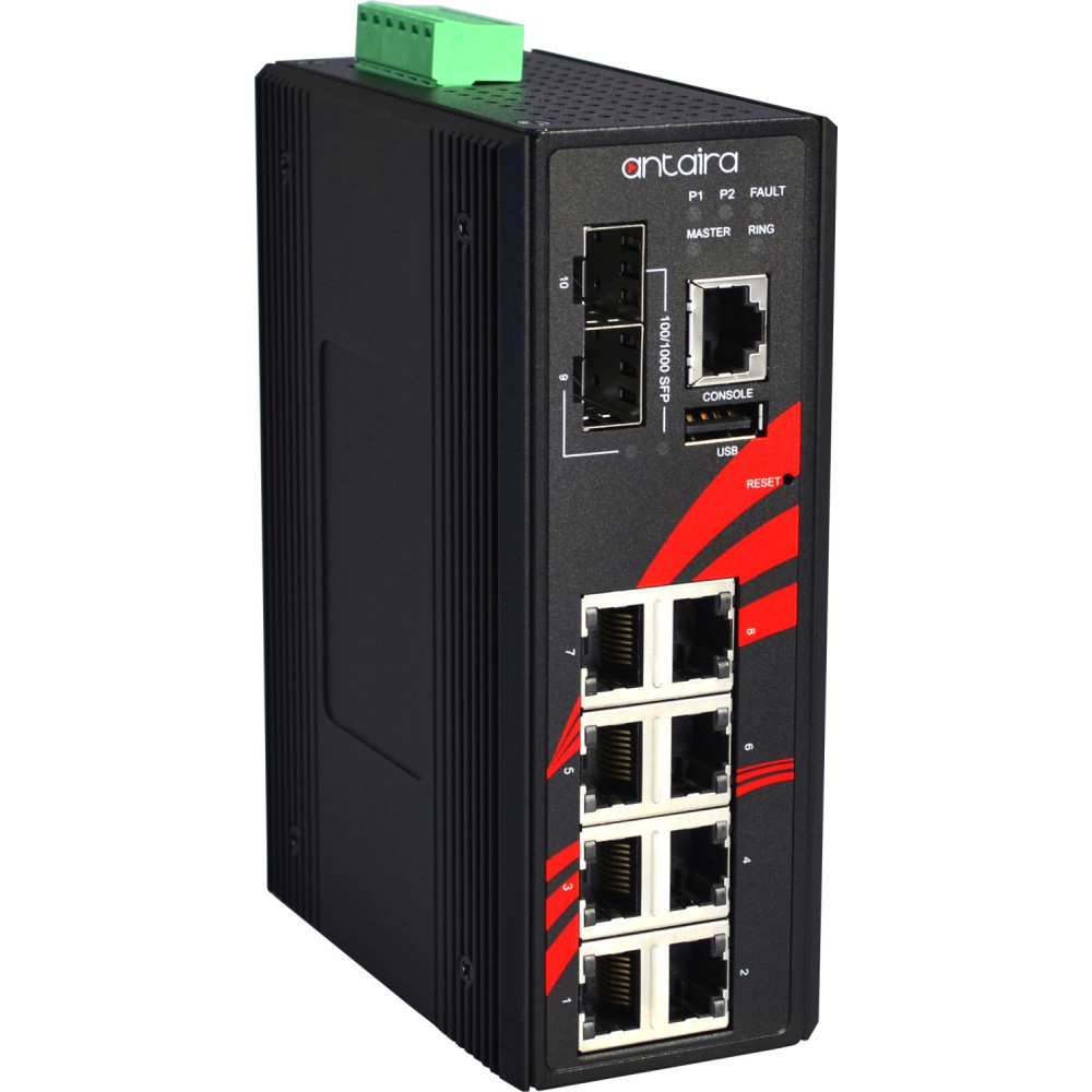 12-Port Industrial Gigabit Managed Ethernet Switch w/8*10/100Tx +  2*10/100/1000Tx RJ45 + 2*100/1000 SFP Slots
