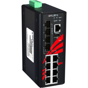 Antaira LMX-1204G-SFP-T-CC 12-Port Managed Gigabit Ethernet Switch, 4 SFP Slots, Conformal Coated