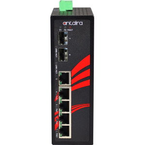 Antaira LNP-0702G-SFP 7-Port  PoE+  Unmanaged Gb Ethernet Switch, 30W/Port, Dual SFP Slots