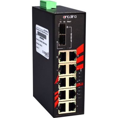 Antaira LNP-1002C-SFP 10-Port  PoE+  Unmanaged Gb Ethernet Switch, Dual  Combo Ports