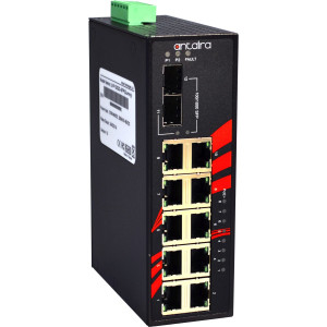Antaira LNP-1202G-SFP 12-Port  PoE+  Unmanaged Gb Ethernet Switch, 30W/Port, Dual SFP Slots