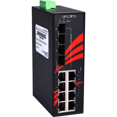 Antaira LNP-1204G-SFP 12-Port  PoE+  Unmanaged Gb Ethernet Switch, 30W/Port, Quad SFP Slots