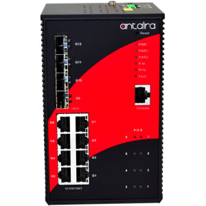 Antaira LNP-1204GN 12-Port  PoE+ Managed Gb Ethernet Switch, 30W/Port, Quad SFP Slots