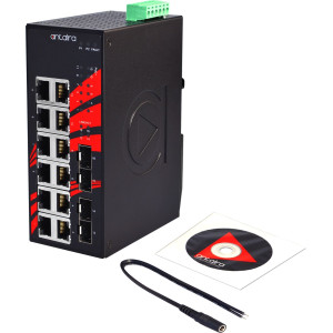 Antaira LNP-1604G-SFP 16-Port  PoE+  Unmanaged Gb Ethernet Switch, 30W/Port, Quad SFP Slots