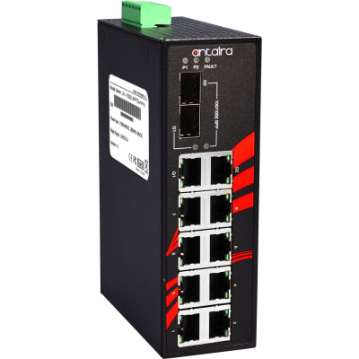 Antaira LNX-1002C-SFP 10-Port Gb Unmanaged Ethernet Switch, 2 x Gb Combo Ports