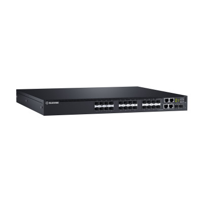 Black Box EMS1G24F 26-Port, 1G Fiber Network Switch with 2 SFP+ ports, 2 combo media ports, 2 rear stacking ports