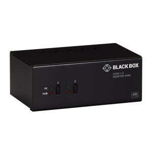 Black Box KV6222H KVM Switch, 2-Port, Dual-Monitor, HDMI 2.0, 4K 60Hz, USB 3.0 Hub, Audio