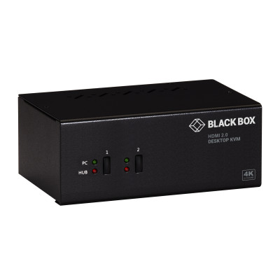 Black Box KV6222H KVM Switch, 2-Port, Dual-Monitor, HDMI 2.0, 4K 60Hz, USB 3.0 Hub, Audio
