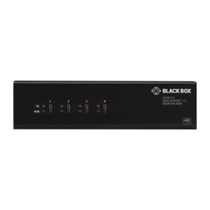 Black Box KV6224DPH KVM Switch, 4-Port, Dual-Monitor, Mixed DisplayPort 1.2 & HDMI 2.0, 4K 60Hz, USB 3.1 Hub, Audio