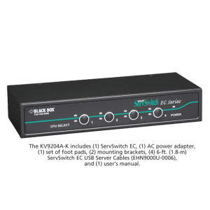 Black Box KV9204A-K KVM Switch for PS/2 and USB Servers and PS/2 or USB Consoles, 4-Port
