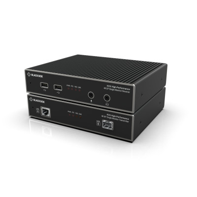 Black Box KVXHP-100 KVM Extender over CATx/Fiber, Single-Monitor, 4K DisplayPort, USB 2.0 Hub, Serial, Audio, Local Video