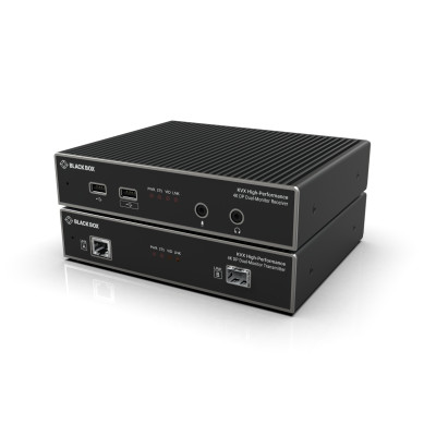 Black Box KVXHP-200 KVM Extender over CATx/Fiber, Dual-Monitor, 4K DisplayPort, USB 2.0 Hub, Serial, Audio, Local Video