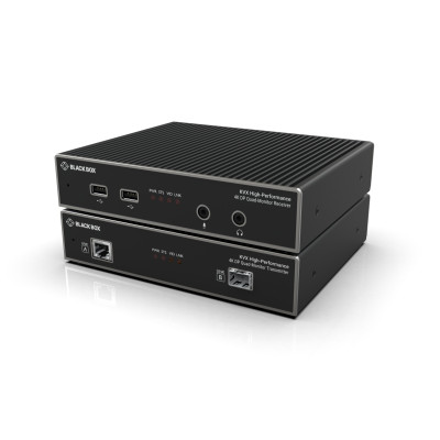 Black Box KVXHP-400 MST KVM Extender over CATx/Fiber, Quad-Monitor, 4K DisplayPort, USB 2.0 Hub, Serial, Audio, Local Video