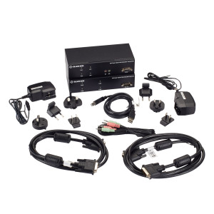 Black Box KVXLCF-200-R2 KVM Extender Kit over Fiber, Dual-Monitor, DVI-I, USB 2.0, Audio, Serial, Local Video Out, SFP Port