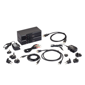 Black Box KVXLCHDP-200 KVM Extender Kit over CATx - Dual-Monitor, HDMI/DisplayPort 4K30, USB 2.0, Audio, Serial, Local Video Out