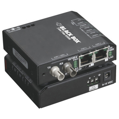 Black Box LBH100A-SC Fast Ethernet  Switch, (2) 10/100-Mbps Copper RJ45, (1) 100-Mbps Multimode Fiber, 1300nm, 2km, SC