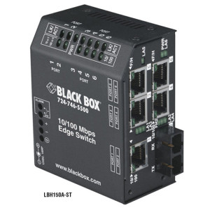 Black Box LBH150A-ST Fast Ethernet Edge Switch, (5) 10/100-Mbps Copper RJ45, (1) 100-Mbps Multimode Fiber, 1300nm, 2km, ST