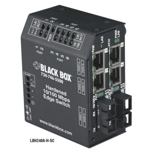 Black Box LBH240A-HD-SC-24 Fast Ethernet Hardened Temperature Switch, Fast Ethernet Hardened Temperature Switch, 6-port, Multimode Fiber, 1300nm, 2km, ST, 24V DC-Power, DIN rail mount