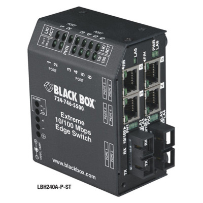 Black Box LBH240A-PD-SSC-24 Fast Ethernet Extreme Temperature Switch, 6-port, Singlemode Fiber, 1300nm, 20km, SC, 24V DC-Power, DIN rail mount