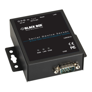 Black Box LES301A Industrial Serial Device Server, (1) RS-232/422/485 DB9 Male, (1) 10/100-Mbps RJ-45