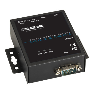 Black Box LES301A Industrial Serial Device Server, (1) RS-232/422/485 DB9 Male, (1) 10/100-Mbps RJ-45