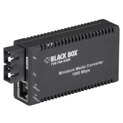 Black Box LGC010A-R2 Gigabit Ethernet Media Converter, 1000-Mbps Copper to 1000-Mbps Multimode Fiber, 850nm, 0.3km, SC