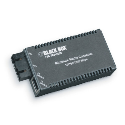 Black Box LGC125A-R2 Gigabit Ethernet Media Converter, 10/100/1000-Mbps Copper to 1000-Mbps Singlemode Simplex Fiber, 1310/1550nm, 10km, SC