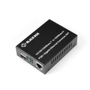 Black Box LGC215A-R2 Gigabit Ethernet PoE+ Media Converter, 10/100/1000-Mbps Copper to 1000-Mbps Fiber SFP