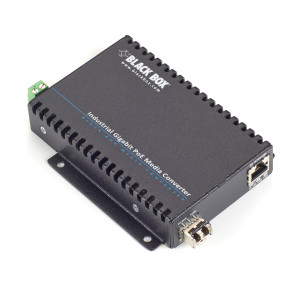 Black Box LGC5300A Gigabit Ethernet Industrial PoE Media Converter, 10/100/1000-Mbps Copper to 1000-Mbps SFP Fiber, Extreme Temperature