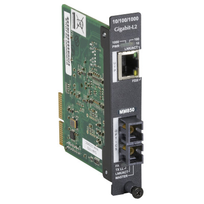 Black Box LGC5950C-R2 Gigabit Ethernet Managed Media Converter, 10/100/1000-Mbps Copper to 1000-Mbps Multimode Fiber, 850nm, 0.3km, SC