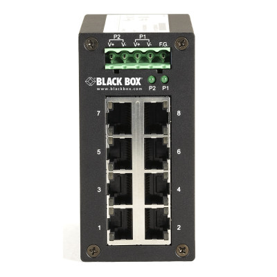 Black Box LGH008A Gigabit Ethernet Hardened Temperature Switch, 8 Gigabit Copper RJ45 ports, DIN rail mount