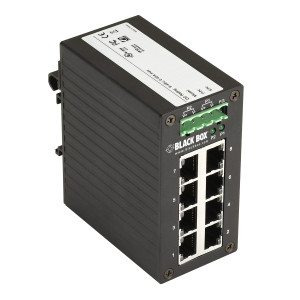 Black Box LGH008A Gigabit Ethernet Hardened Temperature Switch, 8 Gigabit Copper RJ45 ports, DIN rail mount
