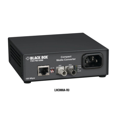 Black Box LHC008A-R3 Compact Fast Ethernet Media Converter, 100-Mbps Copper to 100-Mbps Multimode Fiber, 850nm, 0.3km, ST