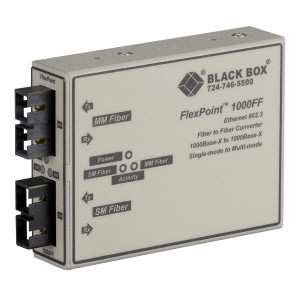 Black Box LMC1001A Gigabit Ethernet Media Converter, 1000-Mbps Multimode Fiber to 1000-Mbps Singlemode Fiber, 850/1300nm, 0.3km to 5km, (2) SC
