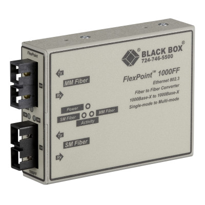 Black Box LMC1001A Gigabit Ethernet Media Converter, 1000-Mbps Multimode Fiber to 1000-Mbps Singlemode Fiber, 850/1300nm, 0.3km to 5km, (2) SC