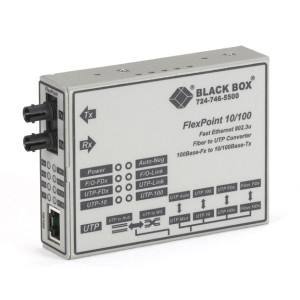Black Box LMC100A Fast Ethernet Media Converter, 10/100-Mbps Copper to 100-Mbps Multimode Fiber, 1300nm, 2km, SC/ST/LC