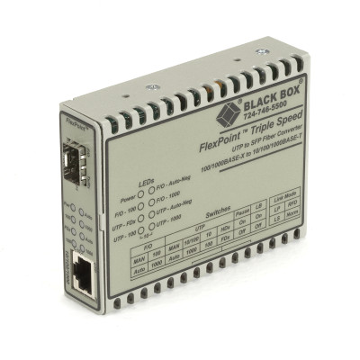 Black Box LMC1017A-SFP Gigabit Ethernet Media Converter, 10/100/1000-Mbps Copper to 100/1000-Mbps Fiber SFP
