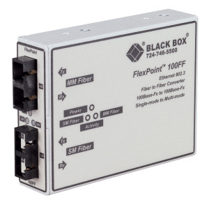 Black Box LMC253A-ST Fast Ethernet Media Converter, 100-Mbps Multimode Fiber to 100-Mbps Multimode Fiber, 1300nm/1300nm, 5km to 5km, (2) ST