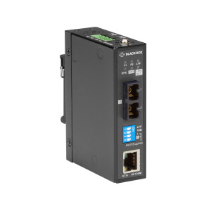 Black Box LMC282A Fast Ethernet Industrial Media Converter, 10/100-Mbps Copper to 100-Mbps Singlemode Fiber, 1310nm, 30 km, SC