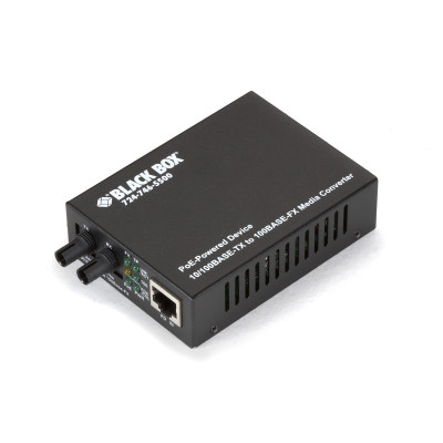 Black Box LPD501A Fast Ethernet PoE PD Media Converter, Multimode Fiber, 1310nm, 2km, ST Connector