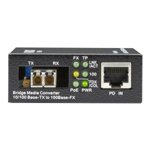Black Box LPD504A Fast Ethernet PoE PD Media Converter, Multimode Fiber, 1310nm, 2km, LC Connector