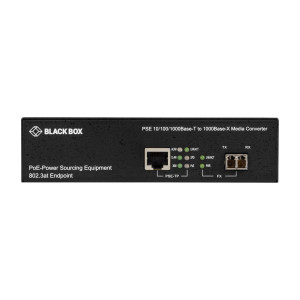 Black Box LPS500A Gigabit Ethernet PoE Media Converter, Multi/Single Fiber, 850nm, 500m, LC