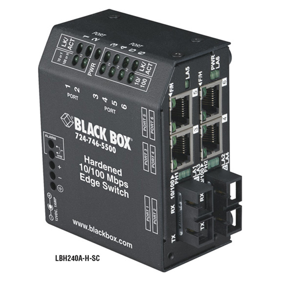 Black Box LBH240A-HD-SC-24 Fast Ethernet Hardened Switch, 24VDC, DIN Rail  Mount